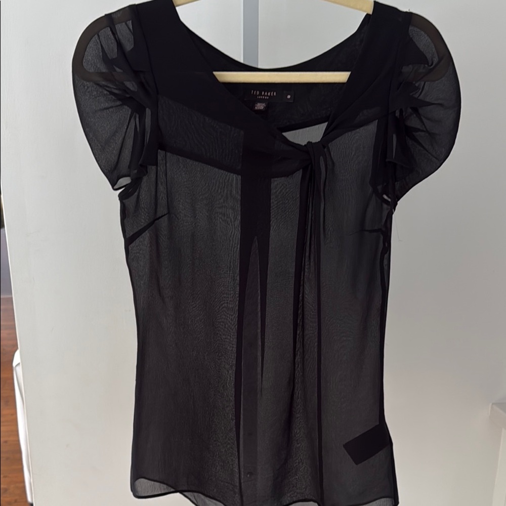 Ted Baker Black Sheer Tie-Detail Puff Sleeve Blouse